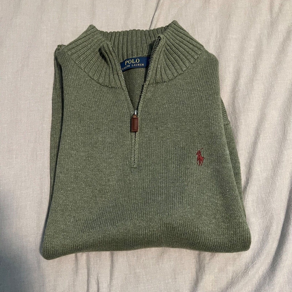 Polo Ralph Lauren Men’s 1/4 Zip Pullover Knit Sweater Size 2XB Green Mock Neck